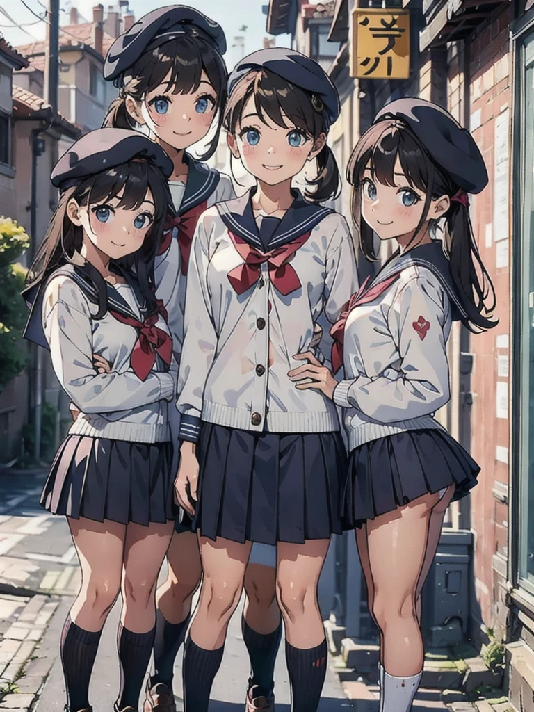 cute、daily、Group photo、Smiling face、Sailor suit、mini skirt、beret