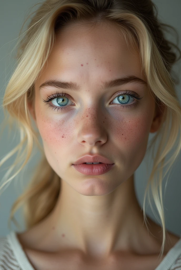 photo canon 89millimetre blonde au yeux bleu tache de rousseur
imperfections sur le front tache rouge peu visible sur le menton et le cou comme taches de naissance