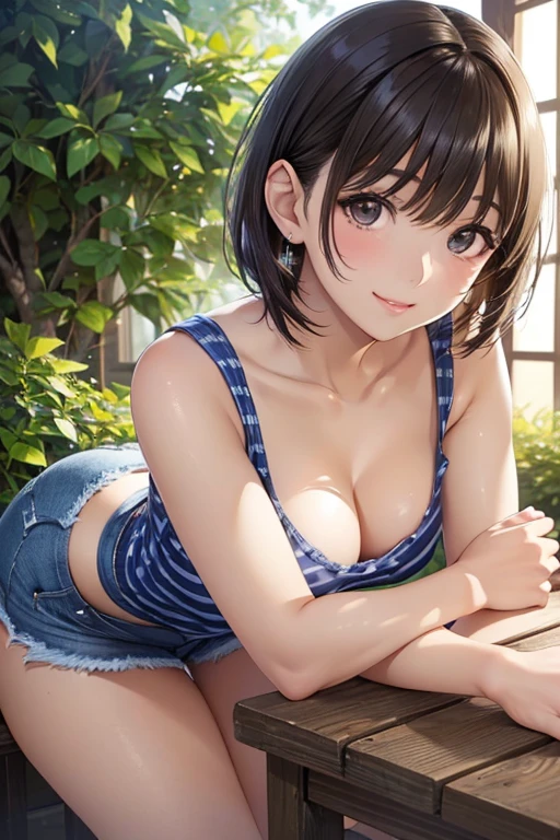 (highest quality, High resolution, realistic),Cute medium bob girl with blushing face,kneel in a blooming garden,adorable, Lovely, attractive,love, cleavage、peaceful atmosphere,wood々Soft sunlight shining in from between,breeze, Tender flowers,How to create captivating scenes.[figure], nsfw, naked, , nipple, breast, sigh, open your mouth a little, 