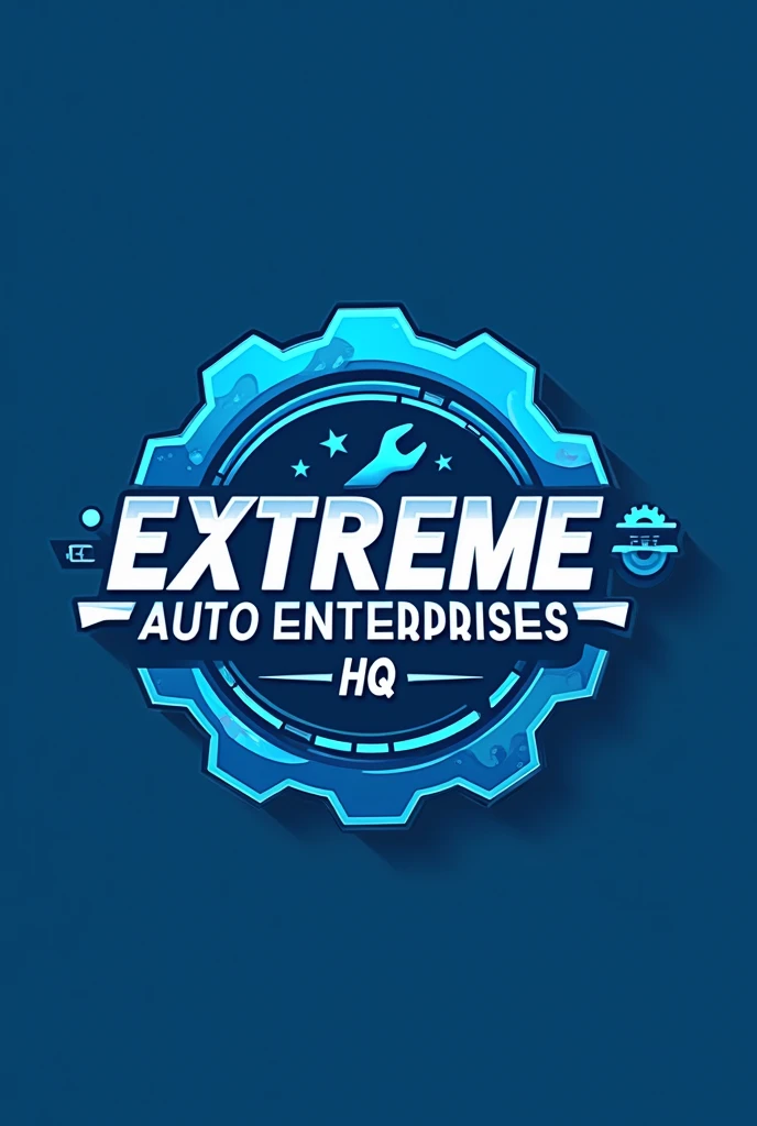 design me an image logos about company jet that name of Extreme Auto Interprises HQ and with blue theme plus with engineering tools