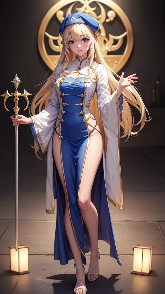fully naked, masterpiece, ultra detailed, 8k portrait, RAW photo, portrait photography, Highly detailed face, beautiful and meticulous eyes, ((Fantasy)), Young beautiful, (((Female priest))), (((((spread legs standing))))), (light blue long thin hair), ahoge, (((asymmetrical bangs))), Gentle face, White skin, Leather boots, ((((equip a magic wand)))), Midday Sun, Hyper realistic, Body model, Small breasts, Beautiful breasts, Long legs, in the medieval adventurer's guild, Ambient lighting, Shadow details, Camera focus on face, strong breeze, Light fog