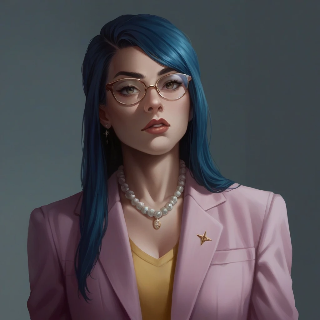 executive woman, with light blue skin placement, leadership pose, 8k, cinematic lights