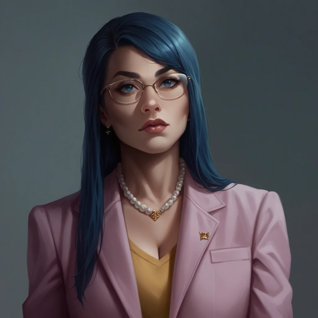 executive woman, with light blue skin placement, leadership pose, 8k, cinematic lights