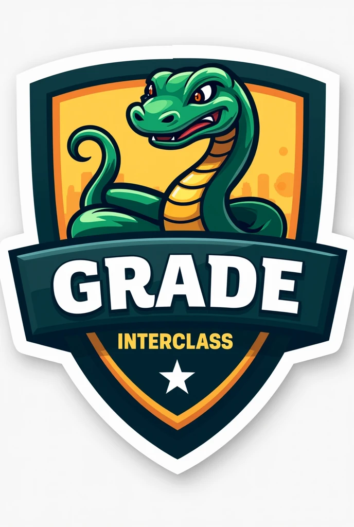 Create a soccer team shield with the name eighth grade and interclass underneath with a snake as a cartoon mascot in Portuguese 