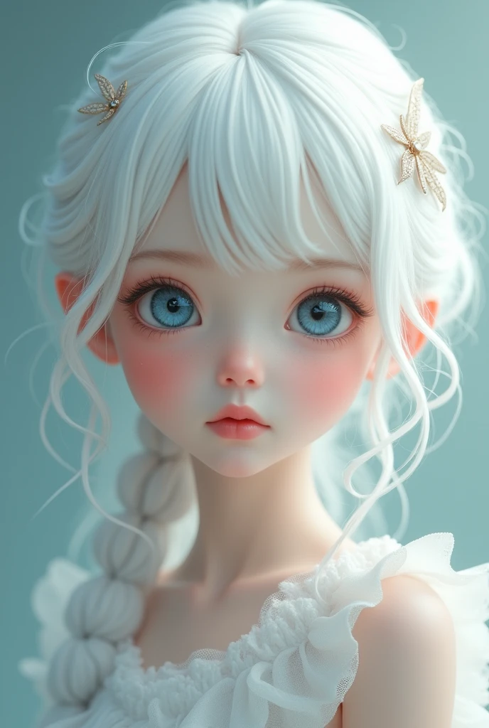 Girl with white hair and blue eyes and a sweet face