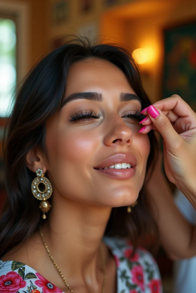 A Brazilian woman in a beauty salon, with eyelash extensions photo of your eyes