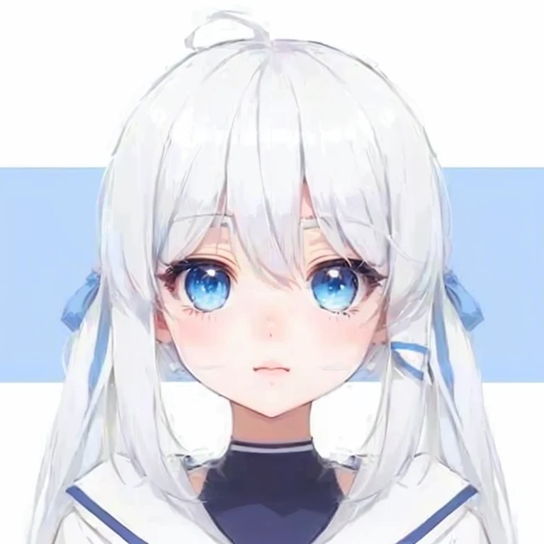 An anime girl with white hair and blue eyes wearing a sailor outfit, extremely cute anime girl face, Cute anime face, cute natural anime face, realistic young anime girl, Pretty anime face, Detailed animated smooth faces, cute anime girl portraits, Cute anime style, Animated visual of a cute girl, Flat anime style shading, in animation style, cute anime girl