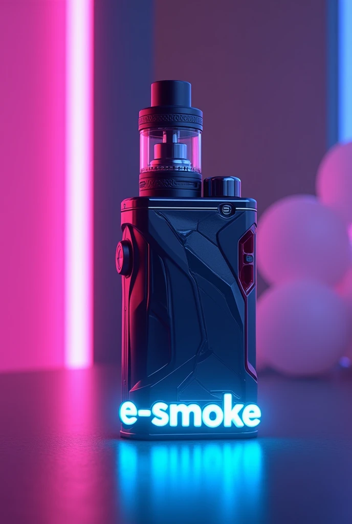 vape with rgb background with letters "e-smoke" on bottom of the vape