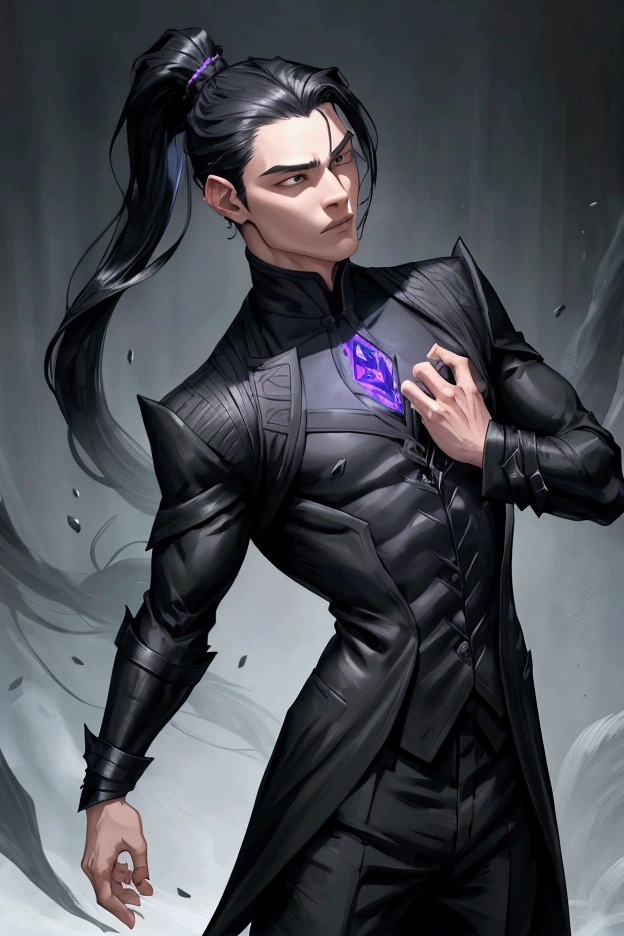1BOY, MAT BLACK SUIT, BLACK HAIR, PONYTAIL, STANDING, HANDS ON POCKET, DARK AURA, AURA COMING OUT BODY, FANTASY, POWER, (Envy Fantasy Mix 03)