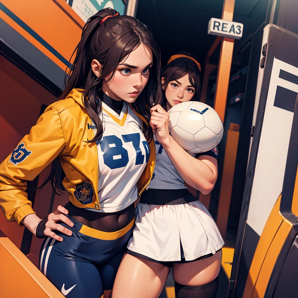 A football girl player, wear football Jersey and football short pant ⚽