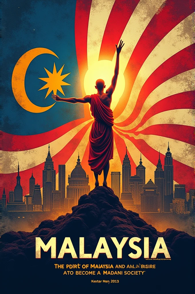 A drawable patriotic poster with the topic of 'malaysia madani jiwa merdeka',make it good as it is used for a competition