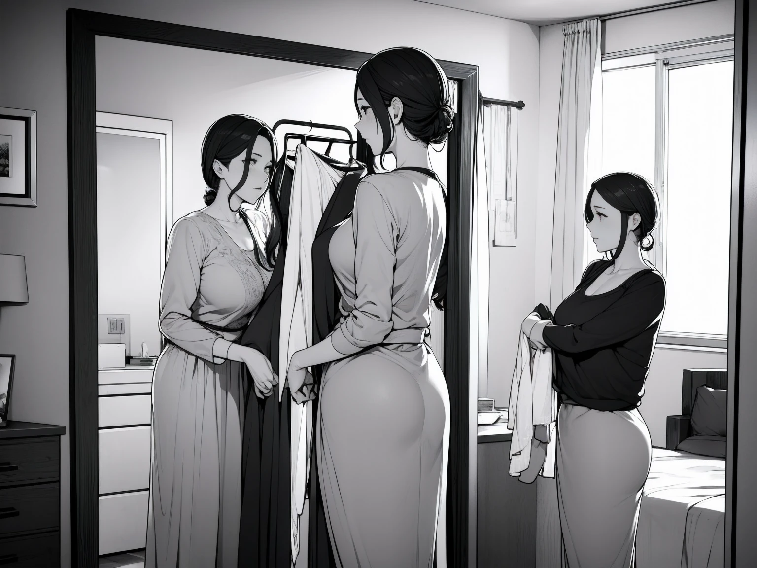 A woman in her 40s getting changed in her room