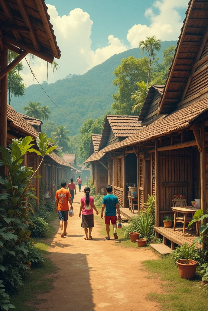 The atmosphere of children in a traditional Malay village in Malaysia