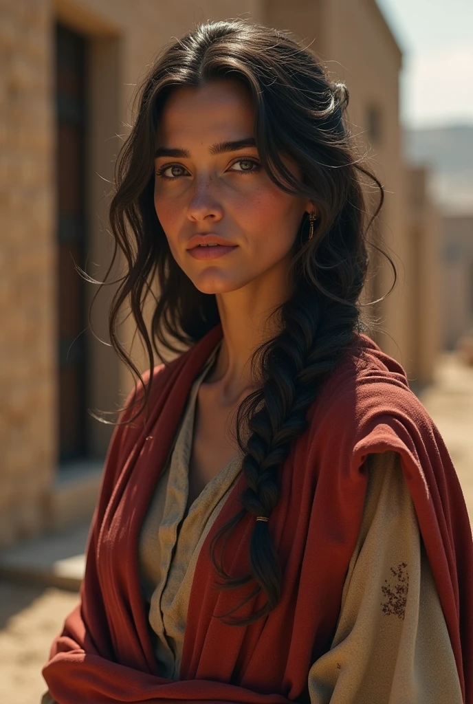(best quality: 1.4), (Ultra Highres: 1.2), (photorealistic: 1.4), (8k, RAW photo: 1.2). The description of the Samaritan woman's physical appearance is not detailed in the biblical narrative, but her Samaritan origin suggests she likely had similar characteristics to other people in the region. Without a historical-cultural context, the story of the Samaritan woman takes place in a period of ethnic and religious tensions between Samaritans and Jews. she is thoughtful