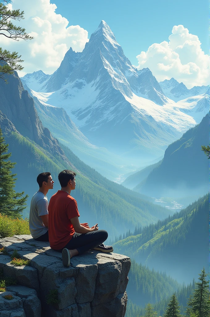 Men sitting and enjoying the moment of life in Mountain