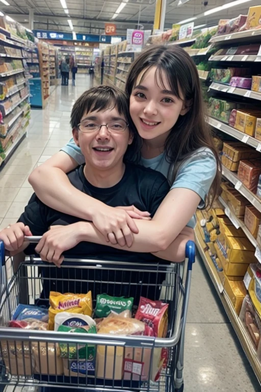 Happy disabled people working in a supermarket