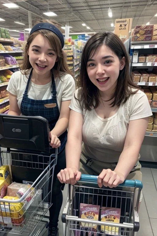 Happy disabled people working in a supermarket