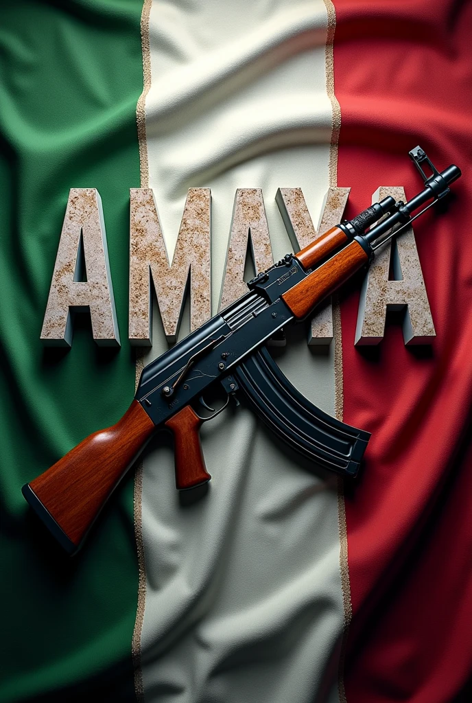 Oops, create an image with the Italian flag and an AK 47 with the name AMAYA and ammunition , I want a very realistic image Put the name Amaya in 3D make a name as if it were written on the flag with paint make it with the name Donatello now