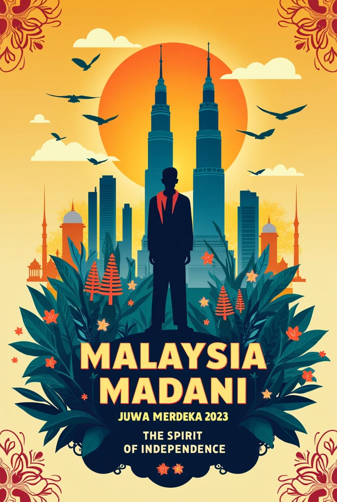 A drawable patriotic poster with the topic of 'malaysia madani jiwa ka',make it good as it is used for a competition 
