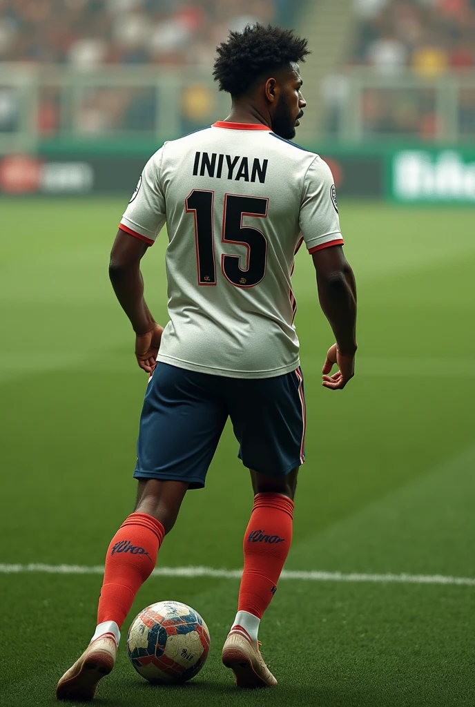 A male footballer with jersey number 15(turning back) name (INIYAN)