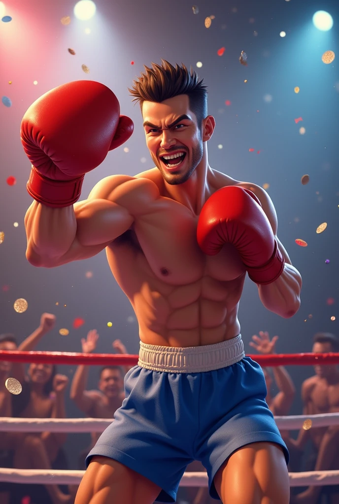 Happy day boxer throwing right punch