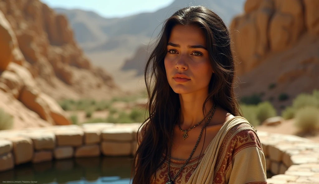 (best quality: 1.4), (Ultra Highres: 1.2), (photorealistic: 1.4), (8k, RAW photo: 1.2). The description of the Samaritan woman's physical appearance is not detailed in the biblical narrative, but her Samaritan origin suggests she likely had similar characteristics to other people in the region. Without a historical-cultural context, the story of the Samaritan woman takes place in a period of ethnic and religious tensions between Samaritans and Jews. she is thoughtful
