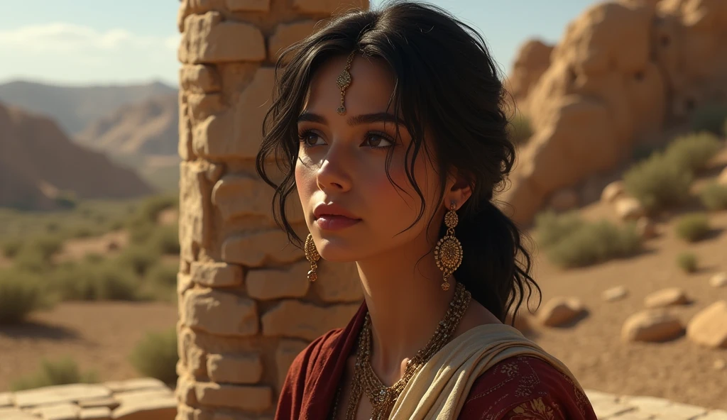 (best quality: 1.4), (Ultra Highres: 1.2), (photorealistic: 1.4), (8k, RAW photo: 1.2). The description of the Samaritan woman's physical appearance is not detailed in the biblical narrative, but her Samaritan origin suggests she likely had similar characteristics to other people in the region. Without a historical-cultural context, the story of the Samaritan woman takes place in a period of ethnic and religious tensions between Samaritans and Jews. she is thoughtful