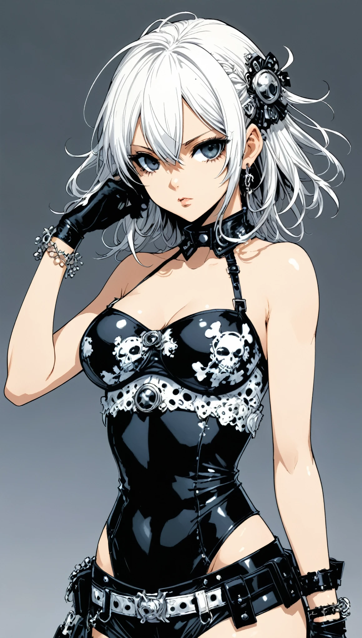 in style of Chris Bachalo
(1girl,character conceptual design,half body,gravure_pose,)