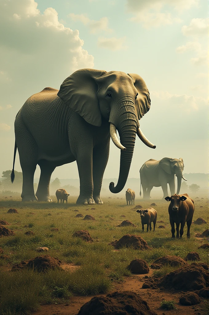 A lot of cow dung and elephant dung