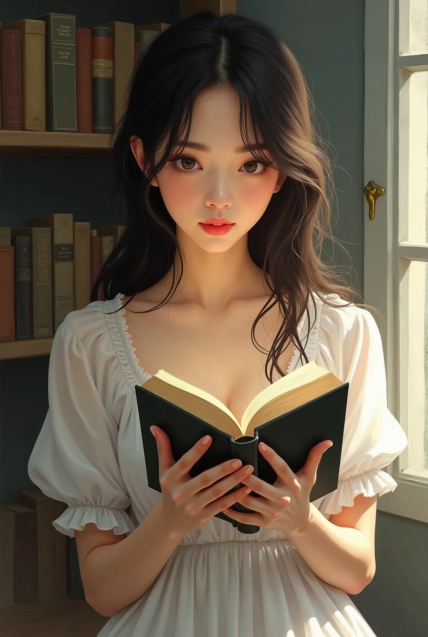 Use it as your store icon　I am absorbed in my hobby of reading　Half-type beautiful girl