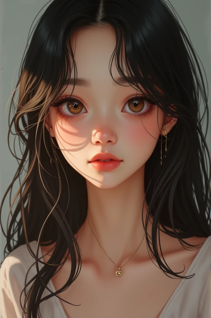 a teenager, with pretty face, parts, long eyelashes, pretty eyebrows, straight hair, pretty nose, with beautiful eyes