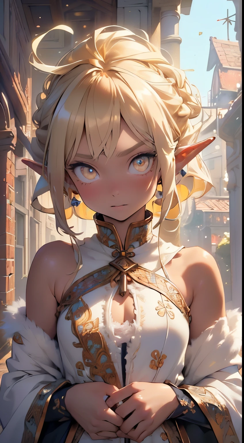 cute elf,(((little ,tiny little body,little))),(((6 ye((anime elf with extremely cute and beautiful blonde hair)), (((elf))), (((elf earlat chest))),((((blonde hair:1.35,messy blonde hair,colored inner hair,ear breathing)))),(((gold_eyes:1.3))),intricate eyes,beautiful detailed eyes,symmetrical eyes,big eyes:1.5,(((lustrous skin:1.5,bright skin: 1.5,skin tanned,shiny skin,very shiny skin,shiny body,plastic glitter skin,exaggerated shiny skin,illuminated skin))),(delicate detailed fingers,detailed body,(detailed face)),
cute,slutty,erotic,daring,((nsfw)),
zettai ryouiki,revealing clothing,show skin,(((Sexy ivory fur coat, ivory fur coat outfit, wearing a ivory fur coat:1.3,ivory winter coat))), ((ivory mini-skirt,ivory mini skirt with furry edge,visible thong straps)),((underpants strap)),(white gloves,ivory clothes,semi-naked,with little ivory clothing,((((furry edge clothing)))),(((intricate outfit,intricate clothes,embroidered outfit,ornate outfit,embroidered clothes,ornate clothes))),
(dynamic pose:1.0),embarrassed,(centered,scale to fit dimensions,Rule of thirds),
inside,indoor,((cozy gothic room)),scenery:1.25,((intricate scenery)),((winter decorations)),Christmas tree,
(Glossy winter ornaments),highres,sharp focus,(ultra detailed,extremely detailed),(photorealistic artwork:1.37),(extremely detailed CG unity 8k wallpaper),(((vibrant colors,vibrant theme))),(intricate),(masterpiece),(best quality),