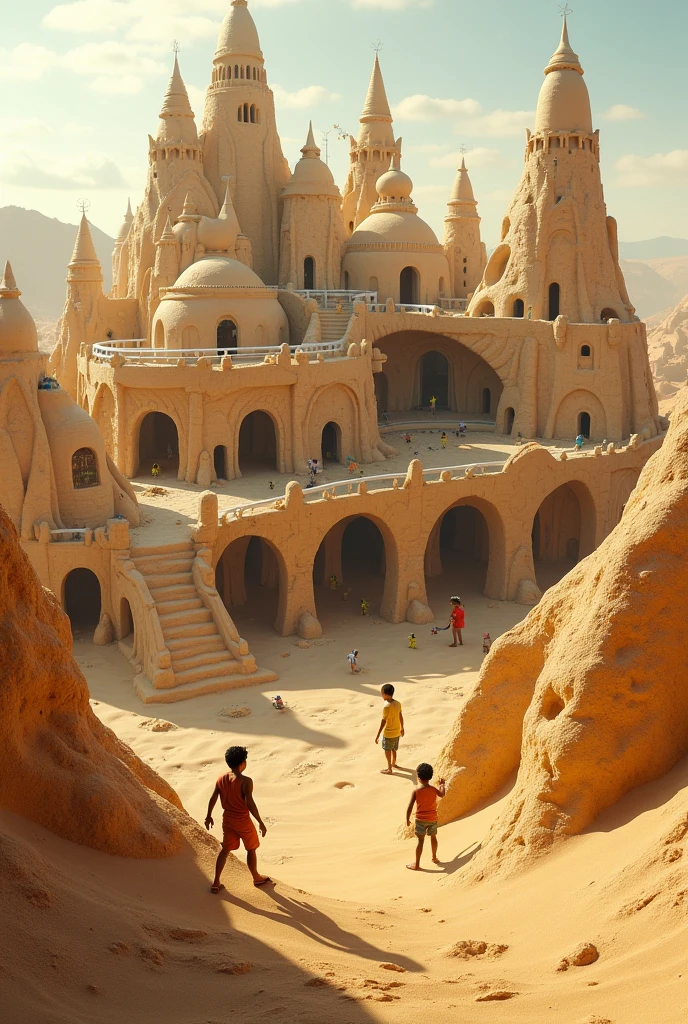  smart city constructed by kids in sand by usings locals materials please produce