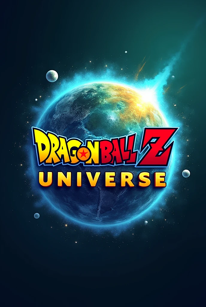Logo with phrase DragonballZ Universe with dragon ball style font and cool colors, with transparent background