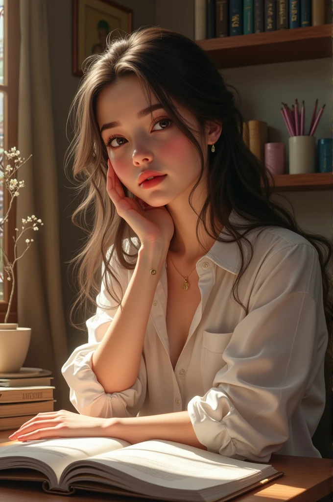 preety gril prepared to study aestetic