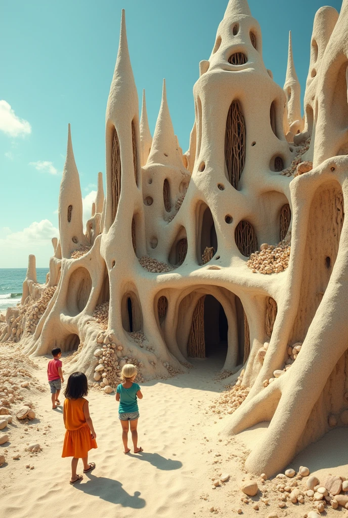 smart city constructed by kids in sand by usings locals materials please produce