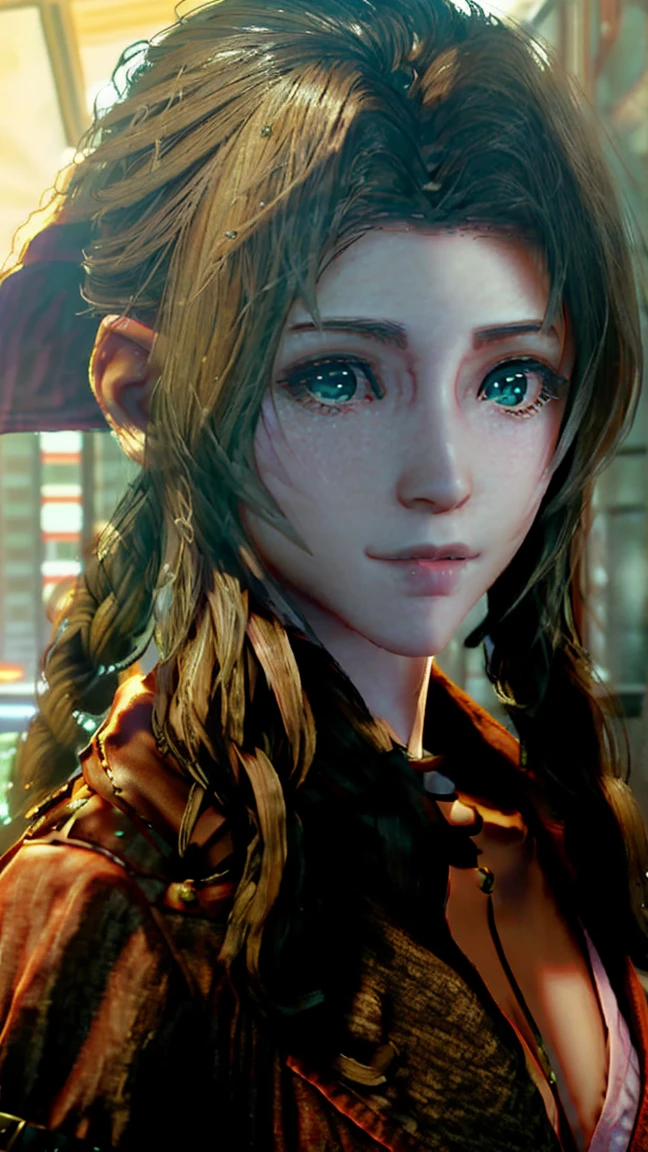 ((ultra detailed, masterpiece, best quality)),FF7Aerith,1girl,solo,single braid,green eyes,brown hair,