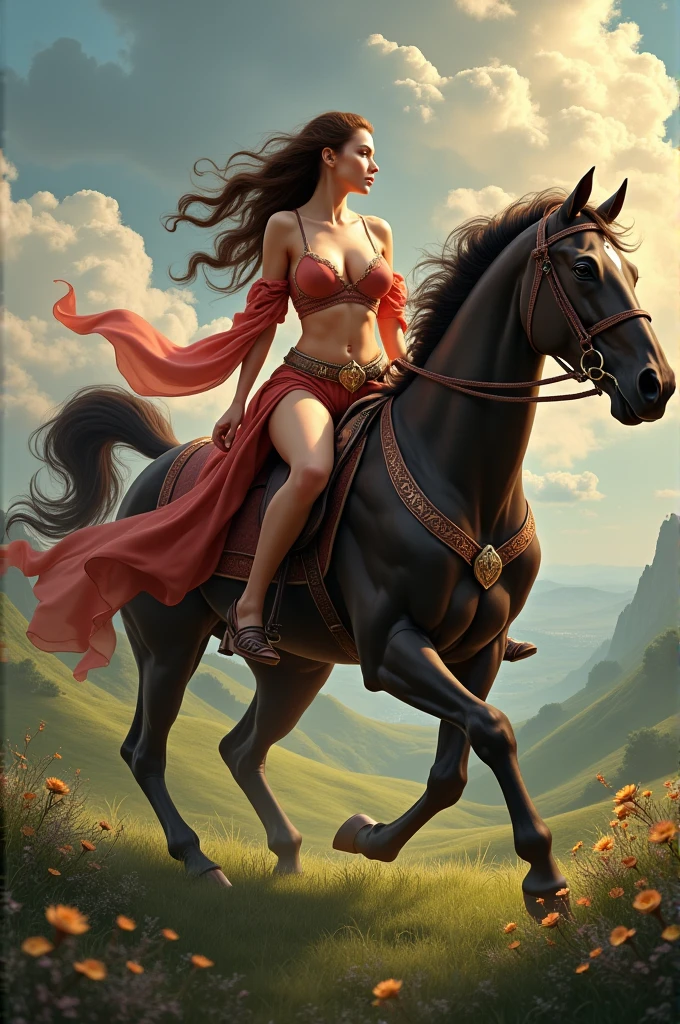 Sexy woman riding a horse