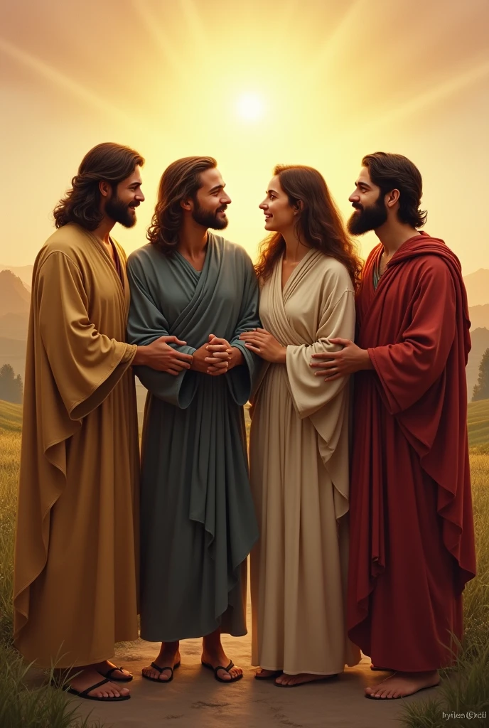 create an art to address a theme where Theme: “Before friend Jesus, we know we are not alone" friends ,como apóstolos de jesus friends com jesus, united with jesus, friends de diverse ethnicitiess ((Art)) ,( folder)) (Maximum quality ) ((diverse ethnicities))