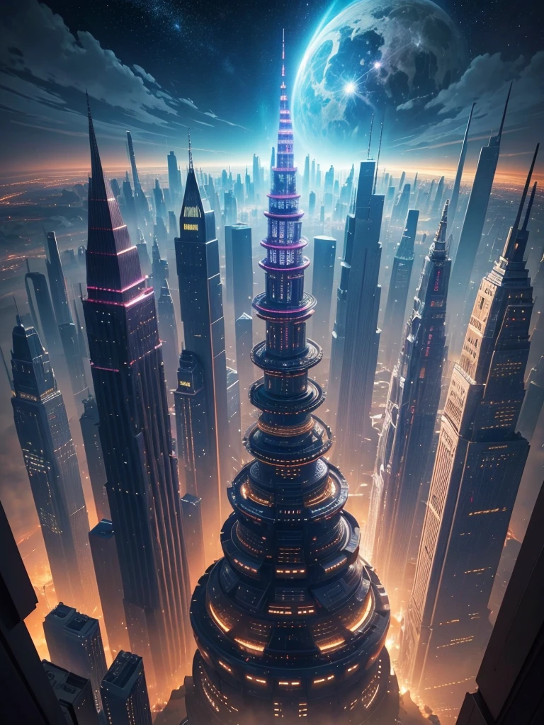 Best Quality，8k，Huge sky city，The Great Labyrinth in the Sky，mysterious，Multidimensional，A world beyond imagination，Different dimension，romantic，High Dimension，Fantasy，Skyscrapers，Different space，Nature，romantic，A world beyond imagination，Dream world，Huge river，masterpiece，最高masterpiece，perfection，