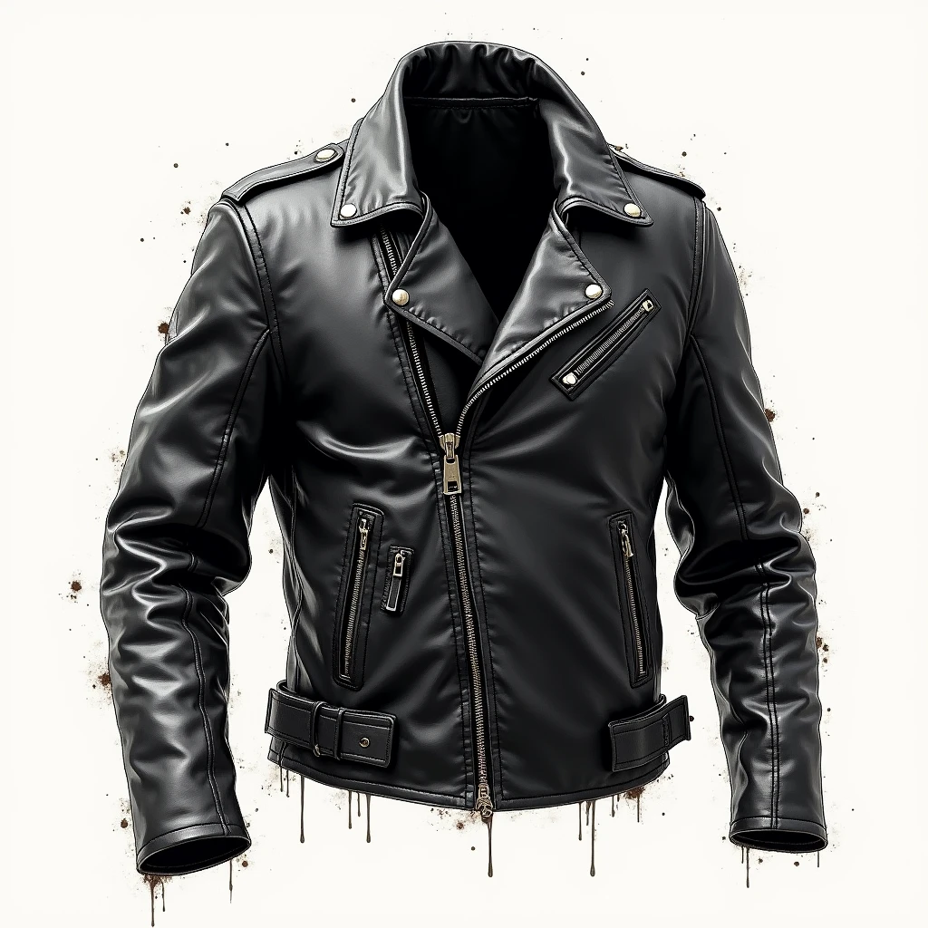 Black Leather Jacket, Ink drawing art style, bold lines, expressive strokes, high contrast, intricate details, dynamic compositions, versatile medium, professional-grade finish, classic aesthetic, adds depth and texture, timeless elegance, full body, (best quality, masterpiece, photorealistic), very aesthetic, perfect composition, intricate details, ultra-detailed, vivid colors