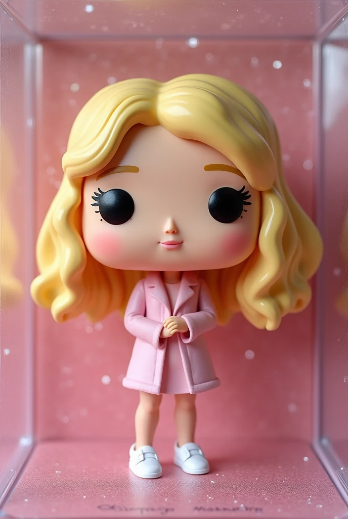 funko pop in pop box blonde woman with a light pink glitter set her name is Olivia Annenberg