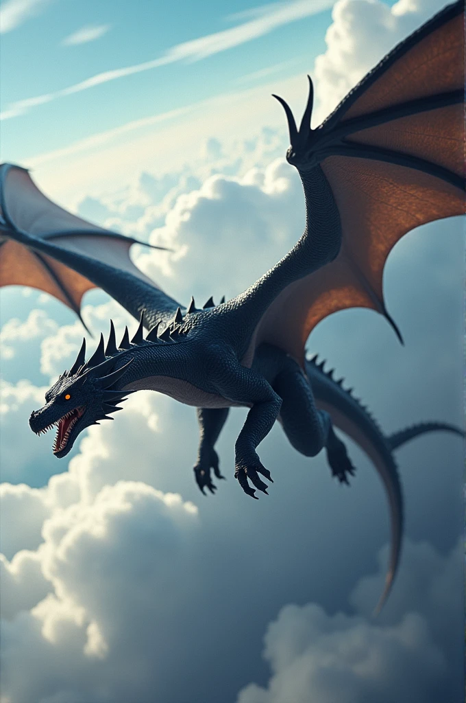 A large black dragon flew at speed.