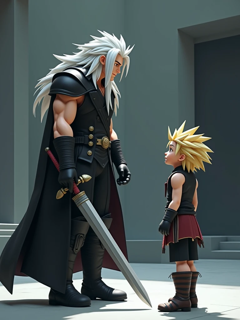 imagine in polign style PS1 of Sephiroth teaching cloud