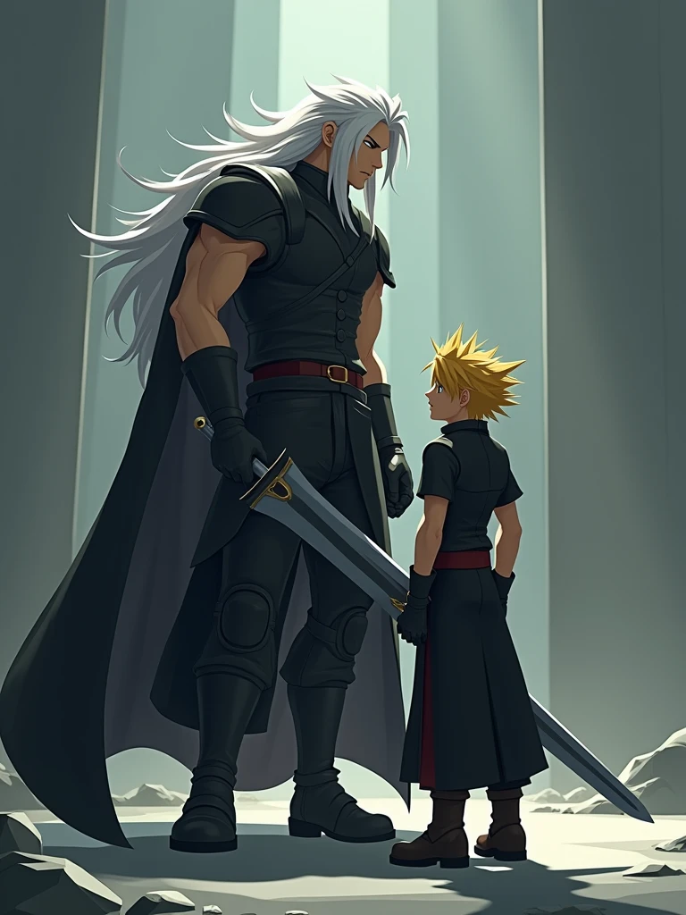 imagine in polign style PS1 of Sephiroth teaching cloud