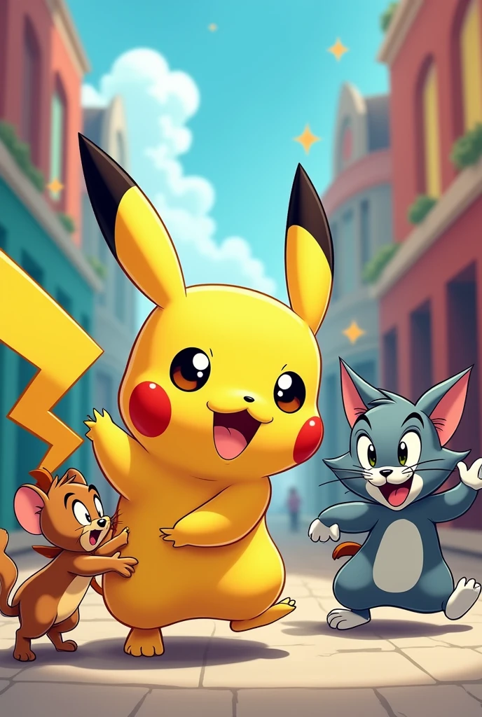 Picachu and tom and jerry playing