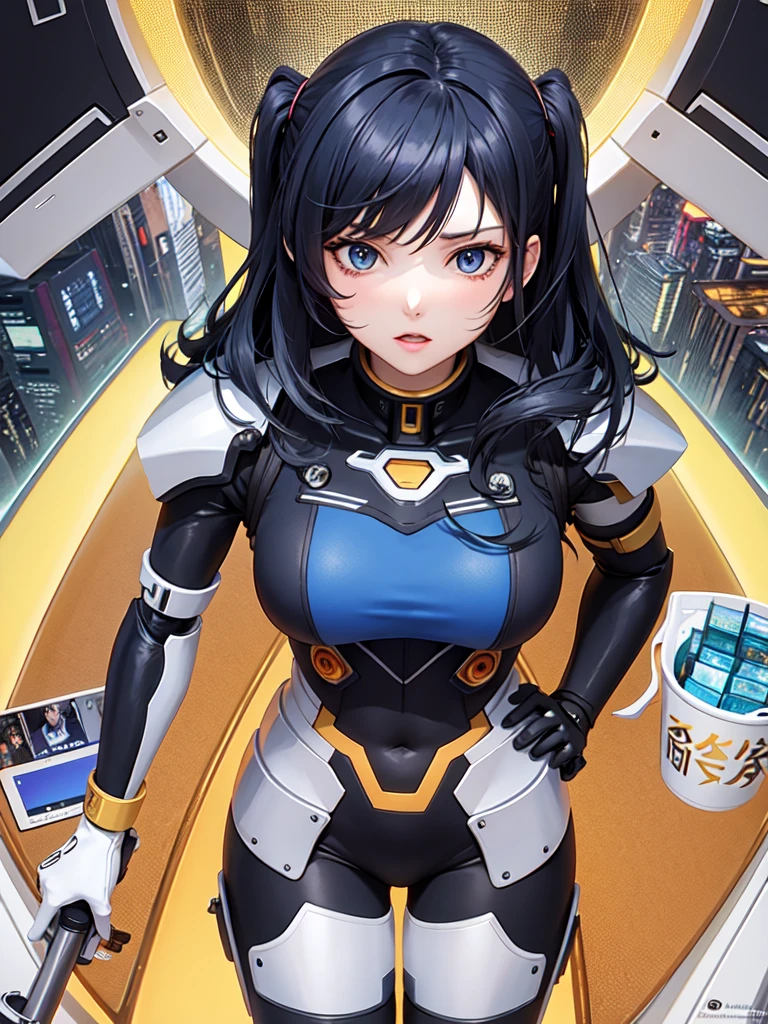 Female anime style Dorbach ,Mecha Uniform 2D, ((Operating a computer))((Highest quality)), ((masterpiece)), (detailed) ((Centered Images)) Crying face