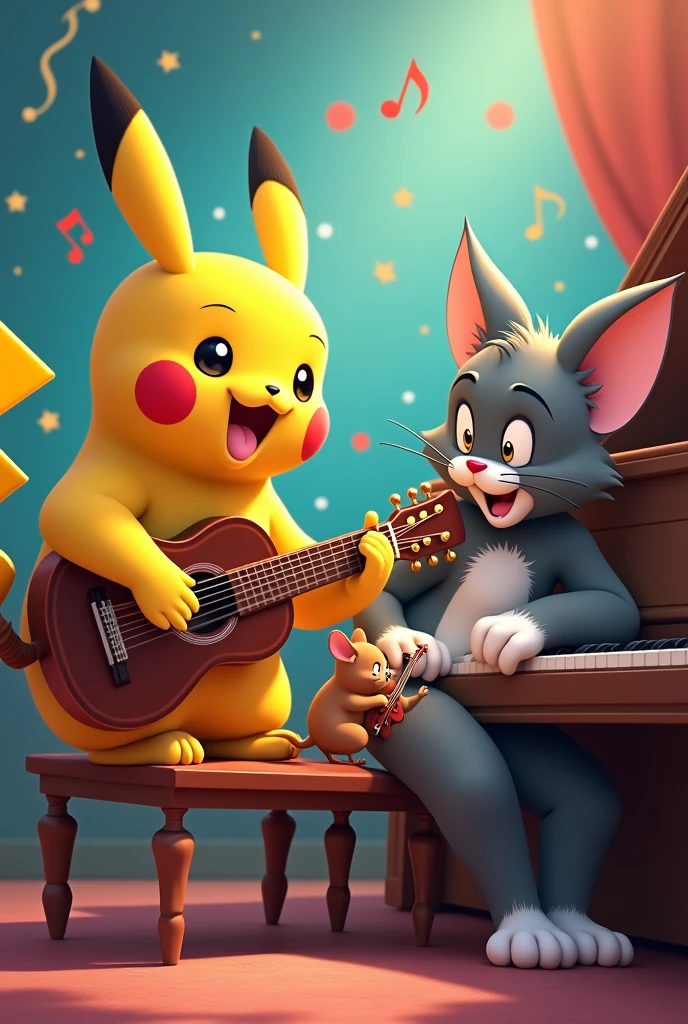 Picachu and tom and jerry playing instruments