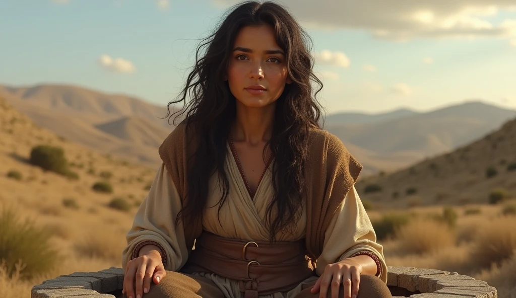 (best quality: 1.4), (Ultra Highres: 1.2), (photorealistic: 1.4), (8k, RAW photo: 1.2). The description of the Samaritan woman's physical appearance is not detailed in the biblical narrative, but her Samaritan origin suggests she likely had similar characteristics to other people in the region. Without historical-cultural context, the story of the Samaritan woman. she is thoughtful