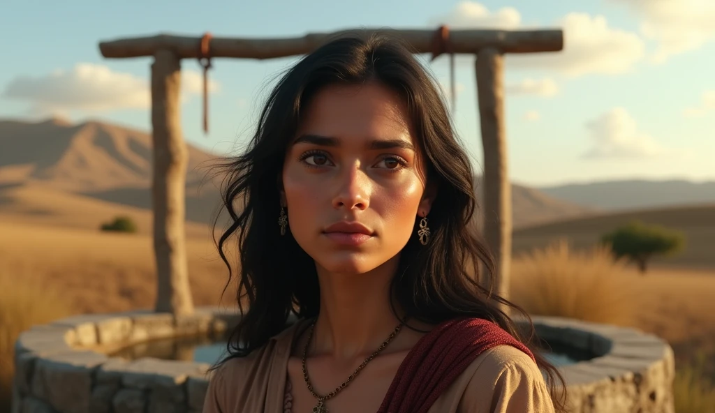 (best quality: 1.4), (Ultra Highres: 1.2), (photorealistic: 1.4), (8k, RAW photo: 1.2). The description of the Samaritan woman's physical appearance is not detailed in the biblical narrative, but her Samaritan origin suggests she likely had similar characteristics to other people in the region. Without historical-cultural context, the story of the Samaritan woman. she is thoughtful
